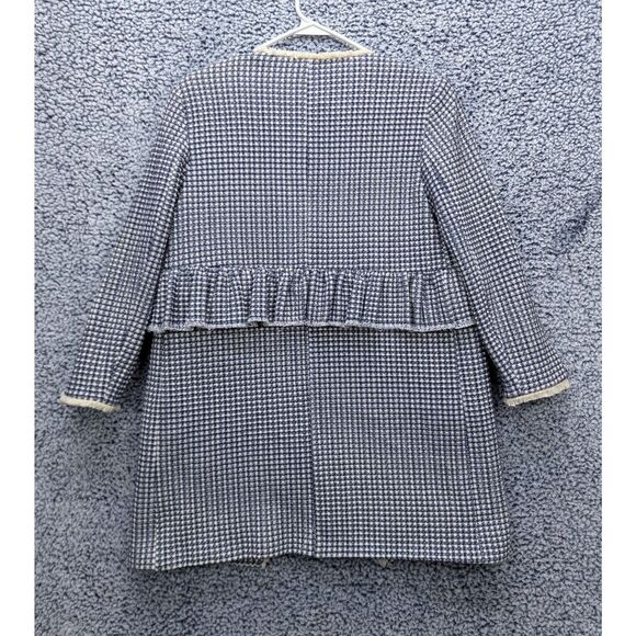Zara Gingham Check Plaid Coat Size M Tweed Open Front Ruffle Boho Preppy Blue - Picture 3 of 12